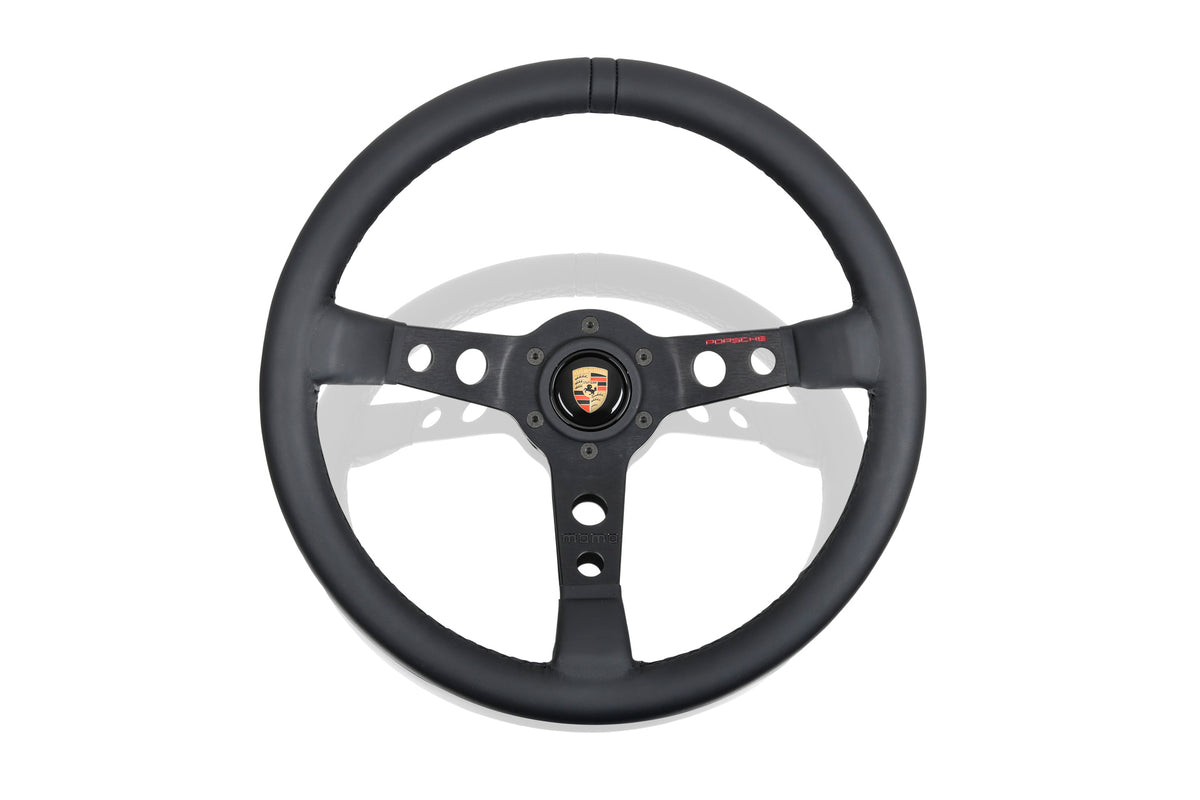 Porsche Classic 350mm Black Leather Momo 3 Spoke Steering