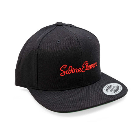 Swine Eleven Script Logo Snapback Hat - Black
